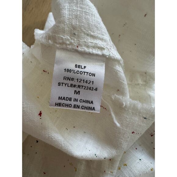 Denim by Ellison Cotton Top White Colorful Splatter Women's Medium Shoulder Knot - Picture 4 of 5